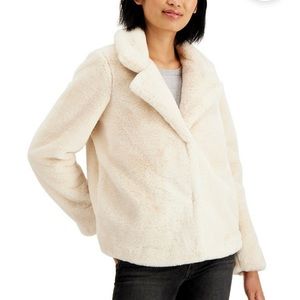 VINTAGE Jou Jou Cozy Faux White Fur Collar Jacket